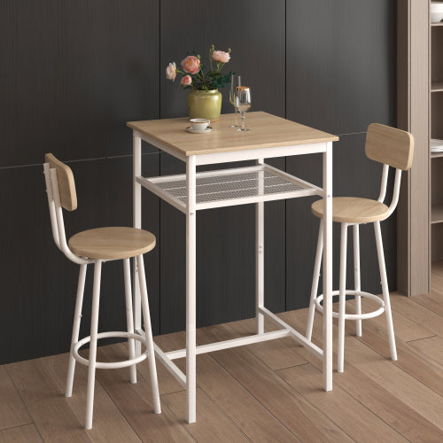 Bar table, equipped with 2 bar stools , with backrest and partition  beige