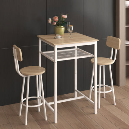 Bar table, equipped with 2 bar stools , with backrest and partition  beige
