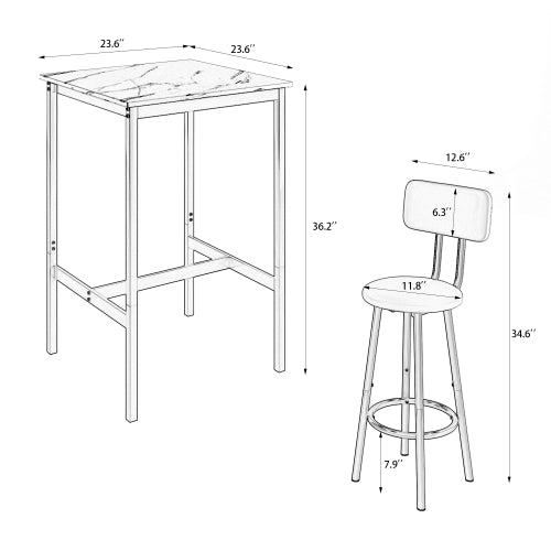 Bar table, equipped with 2 bar stools , with backrest and partition