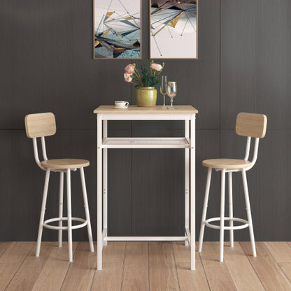 Bar table, equipped with 2 bar stools , with backrest and partition  beige