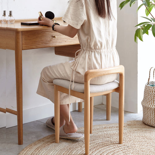 Single Natural Beech Wood Bench Makeup Stool, Fully Assembled 300 LBS Load Capacity
