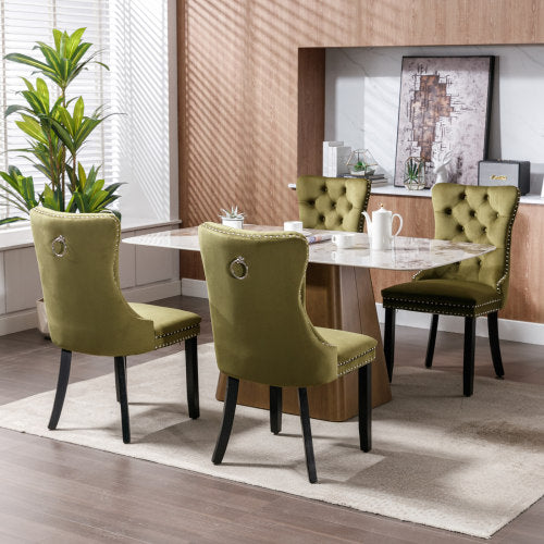 Modern, High-end Tufted Solid Wood Contemporary Velvet Upholstered Dining Chair with Wood Legs Nailhead Trim 2-Pcs Set,Olive-Green