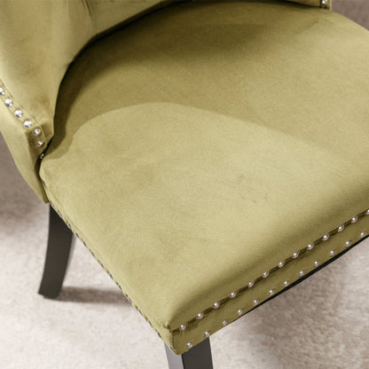 Modern, High-end Tufted Solid Wood Contemporary Velvet Upholstered Dining Chair with Wood Legs Nailhead Trim 2-Pcs Set,Olive-Green