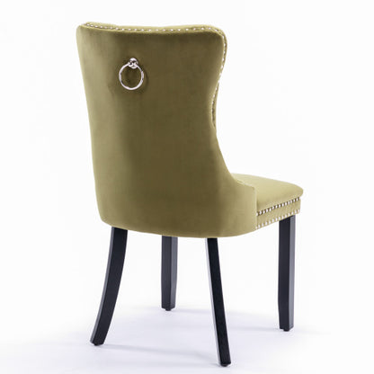 Modern, High-end Tufted Solid Wood Contemporary Velvet Upholstered Dining Chair with Wood Legs Nailhead Trim 2-Pcs Set,Olive-Green