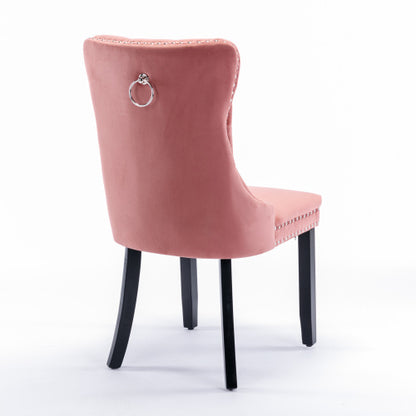 Modern, High-end Tufted Solid Wood Contemporary Velvet Upholstered Dining Chair with Wood Legs Nailhead Trim 2-Pcs Set,Pink