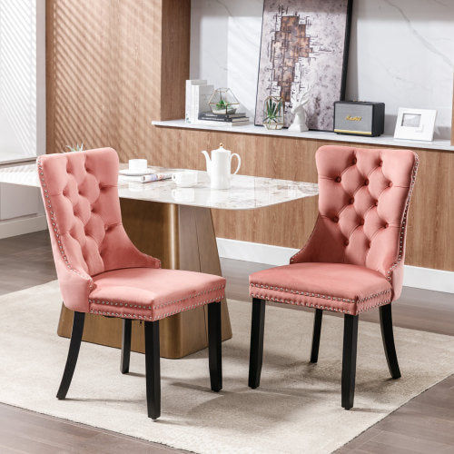 Modern, High-end Tufted Solid Wood Contemporary Velvet Upholstered Dining Chair with Wood Legs Nailhead Trim 2-Pcs Set,Pink