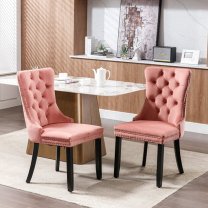 Modern, High-end Tufted Solid Wood Contemporary Velvet Upholstered Dining Chair with Wood Legs Nailhead Trim 2-Pcs Set,Pink