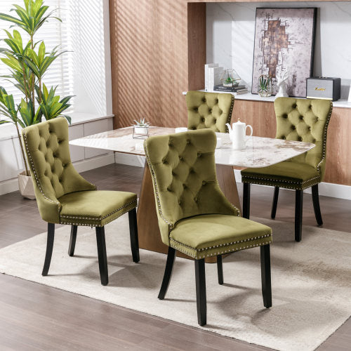 Modern, High-end Tufted Solid Wood Contemporary Velvet Upholstered Dining Chair with Wood Legs Nailhead Trim 2-Pcs Set,Olive-Green