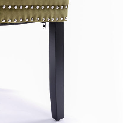 Modern, High-end Tufted Solid Wood Contemporary Velvet Upholstered Dining Chair with Wood Legs Nailhead Trim 2-Pcs Set,Olive-Green