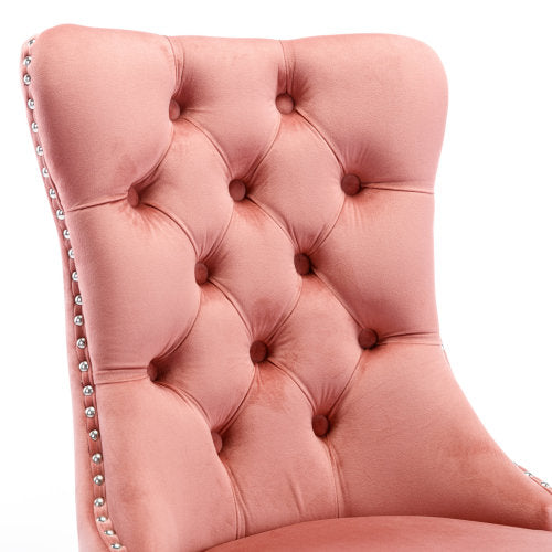 Modern, High-end Tufted Solid Wood Contemporary Velvet Upholstered Dining Chair with Wood Legs Nailhead Trim 2-Pcs Set,Pink