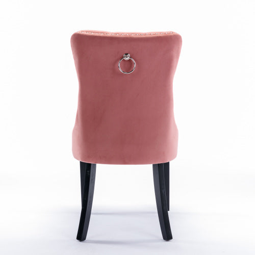 Modern, High-end Tufted Solid Wood Contemporary Velvet Upholstered Dining Chair with Wood Legs Nailhead Trim 2-Pcs Set,Pink