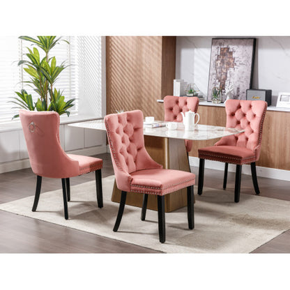 Modern, High-end Tufted Solid Wood Contemporary Velvet Upholstered Dining Chair with Wood Legs Nailhead Trim 2-Pcs Set,Pink