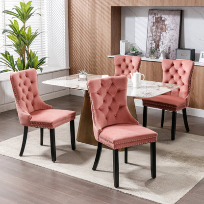 Modern, High-end Tufted Solid Wood Contemporary Velvet Upholstered Dining Chair with Wood Legs Nailhead Trim 2-Pcs Set,Pink