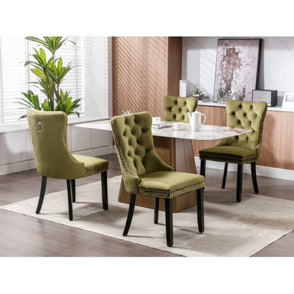 Modern, High-end Tufted Solid Wood Contemporary Velvet Upholstered Dining Chair with Wood Legs Nailhead Trim 2-Pcs Set,Olive-Green