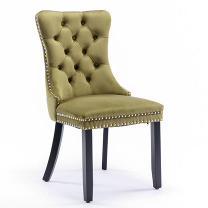 Modern, High-end Tufted Solid Wood Contemporary Velvet Upholstered Dining Chair with Wood Legs Nailhead Trim 2-Pcs Set,Olive-Green