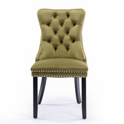 Modern, High-end Tufted Solid Wood Contemporary Velvet Upholstered Dining Chair with Wood Legs Nailhead Trim 2-Pcs Set,Olive-Green