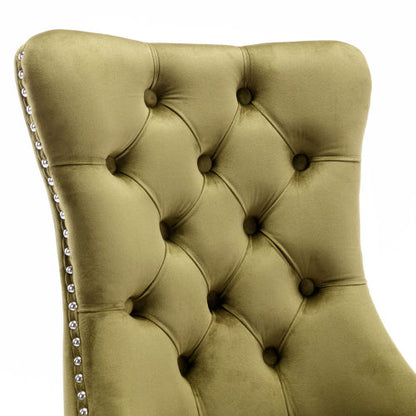 Modern, High-end Tufted Solid Wood Contemporary Velvet Upholstered Dining Chair with Wood Legs Nailhead Trim 2-Pcs Set,Olive-Green
