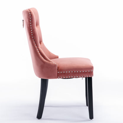 Modern, High-end Tufted Solid Wood Contemporary Velvet Upholstered Dining Chair with Wood Legs Nailhead Trim 2-Pcs Set,Pink