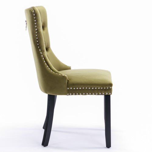 Modern, High-end Tufted Solid Wood Contemporary Velvet Upholstered Dining Chair with Wood Legs Nailhead Trim 2-Pcs Set,Olive-Green