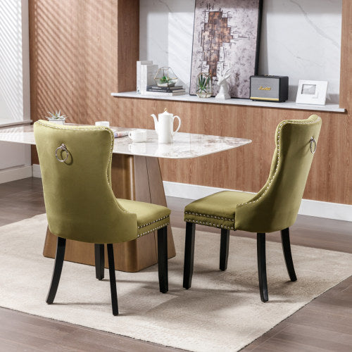 Modern, High-end Tufted Solid Wood Contemporary Velvet Upholstered Dining Chair with Wood Legs Nailhead Trim 2-Pcs Set,Olive-Green