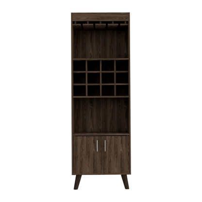 Bar Cabinet, Twelve Built-in Wine Rack, Double Door Cabinet, Two Shelves -Dark Walnut