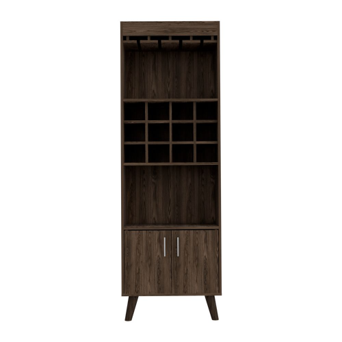 Bar Cabinet, Twelve Built-in Wine Rack, Double Door Cabinet, Two Shelves -Dark Walnut