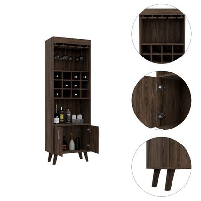 Bar Cabinet, Twelve Built-in Wine Rack, Double Door Cabinet, Two Shelves -Dark Walnut