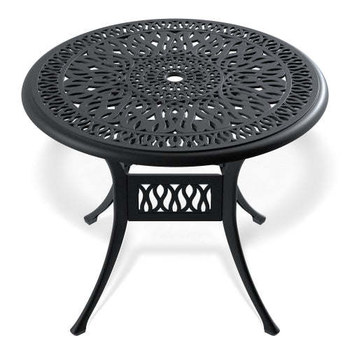 35.43-inch Cast Aluminum Patio Dining Table With Black Frame and Umbrella Hole