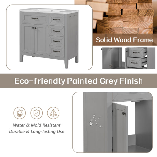 36" Bathroom Vanity with Sink Combo, Gray Bathroom Cabinet with Drawers, Solid Frame and MDF Board (Old Sku:JL000007AAE)
