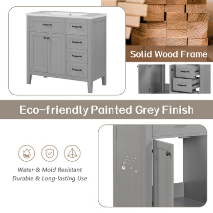 36" Bathroom Vanity with Sink Combo, Gray Bathroom Cabinet with Drawers, Solid Frame and MDF Board (Old Sku:JL000007AAE)