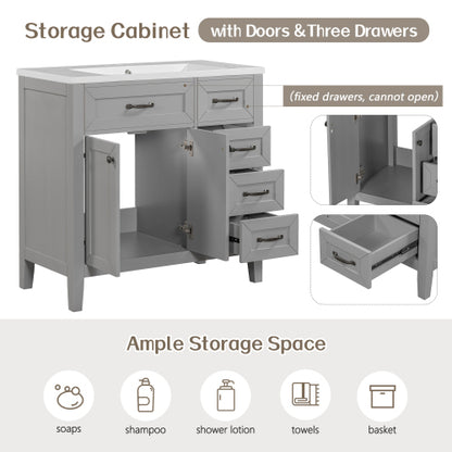 36" Bathroom Vanity with Sink Combo, Gray Bathroom Cabinet with Drawers, Solid Frame and MDF Board (Old Sku:JL000007AAE)