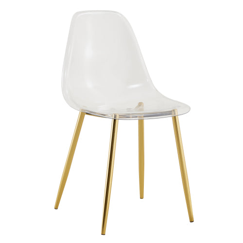 Set of 6 Modern Minimalist Transparent PET Dining Chairs, Armless Crystal Chairs, Gold Plated Metal Legs