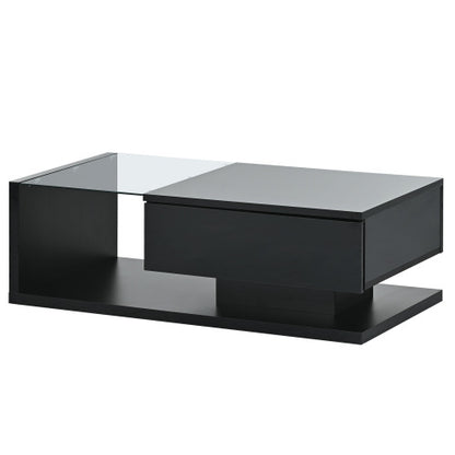 2-Tier Rectangular Glass Coffee Table, Black