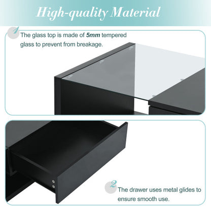 2-Tier Rectangular Glass Coffee Table, Black