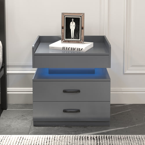 Adjustable LED Nightstand, 2 Sliding Drawers Eco-Friendly MDF Multi-Use Side Table
