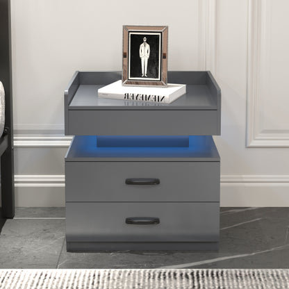 Adjustable LED Nightstand, 2 Sliding Drawers Eco-Friendly MDF Multi-Use Side Table
