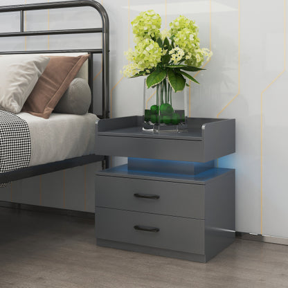 Adjustable LED Nightstand, 2 Sliding Drawers Eco-Friendly MDF Multi-Use Side Table