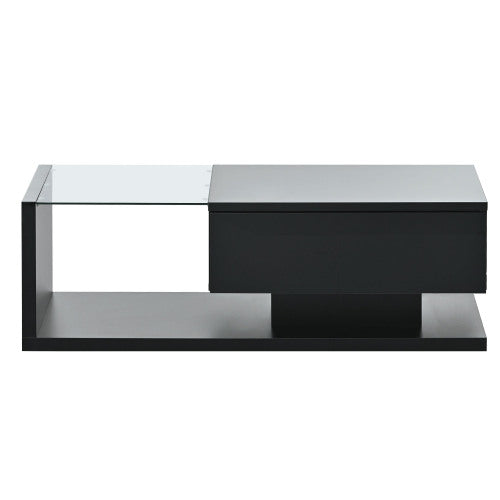 2-Tier Rectangular Glass Coffee Table, Black