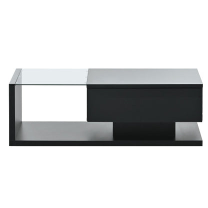 2-Tier Rectangular Glass Coffee Table, Black