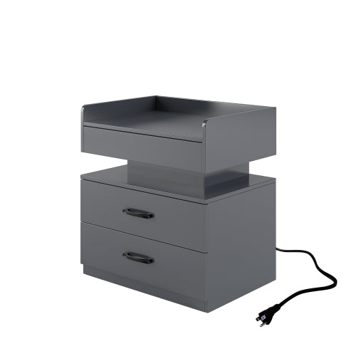 Adjustable LED Nightstand, 2 Sliding Drawers Eco-Friendly MDF Multi-Use Side Table