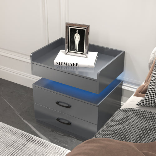 Adjustable LED Nightstand, 2 Sliding Drawers Eco-Friendly MDF Multi-Use Side Table