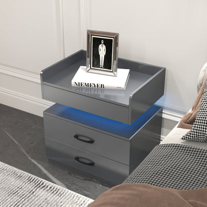 Adjustable LED Nightstand, 2 Sliding Drawers Eco-Friendly MDF Multi-Use Side Table