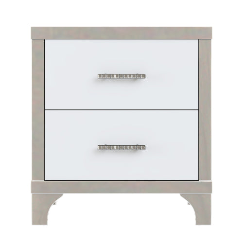 Elegant High Gloss Nightstand with Metal Handle,Mirrored Bedside Table with 2 Drawers for Bedroom,Living Room,White