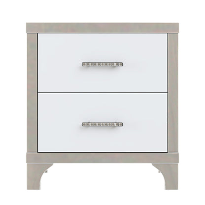 Elegant High Gloss Nightstand with Metal Handle,Mirrored Bedside Table with 2 Drawers for Bedroom,Living Room,White