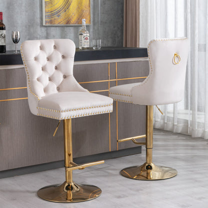 Furniture,Thick Golden Swivel Velvet Barstools Adjusatble Seat Height from 27-35 Inch, Modern Upholstered Bar Stools with Backs Comfortable Tufted for Home Pub and Kitchen Island (Beige,Set of 2)