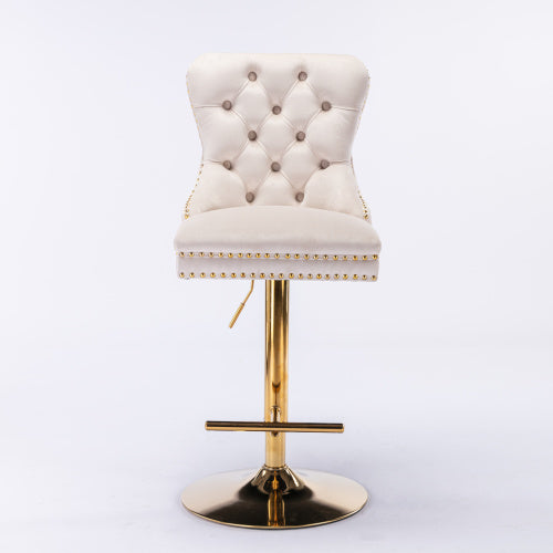Furniture,Thick Golden Swivel Velvet Barstools Adjusatble Seat Height from 27-35 Inch, Modern Upholstered Bar Stools with Backs Comfortable Tufted for Home Pub and Kitchen Island (Beige,Set of 2)