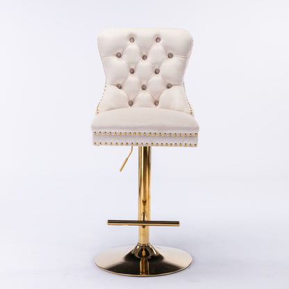 Furniture,Thick Golden Swivel Velvet Barstools Adjusatble Seat Height from 27-35 Inch, Modern Upholstered Bar Stools with Backs Comfortable Tufted for Home Pub and Kitchen Island (Beige,Set of 2)