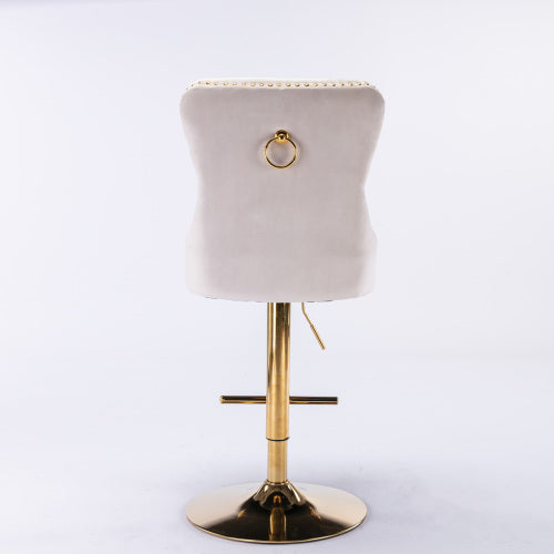 Furniture,Thick Golden Swivel Velvet Barstools Adjusatble Seat Height from 27-35 Inch, Modern Upholstered Bar Stools with Backs Comfortable Tufted for Home Pub and Kitchen Island (Beige,Set of 2)