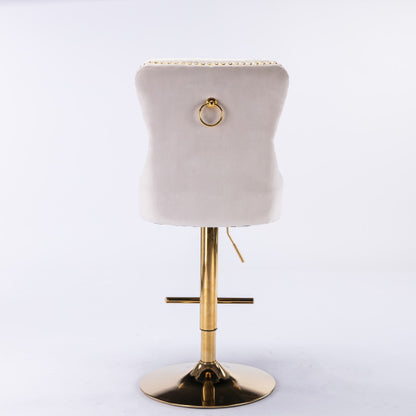 Furniture,Thick Golden Swivel Velvet Barstools Adjusatble Seat Height from 27-35 Inch, Modern Upholstered Bar Stools with Backs Comfortable Tufted for Home Pub and Kitchen Island (Beige,Set of 2)