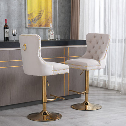 Furniture,Thick Golden Swivel Velvet Barstools Adjusatble Seat Height from 27-35 Inch, Modern Upholstered Bar Stools with Backs Comfortable Tufted for Home Pub and Kitchen Island (Beige,Set of 2)